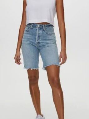 Agolde Light Blue High-Rise Denim Bermuda Shorts